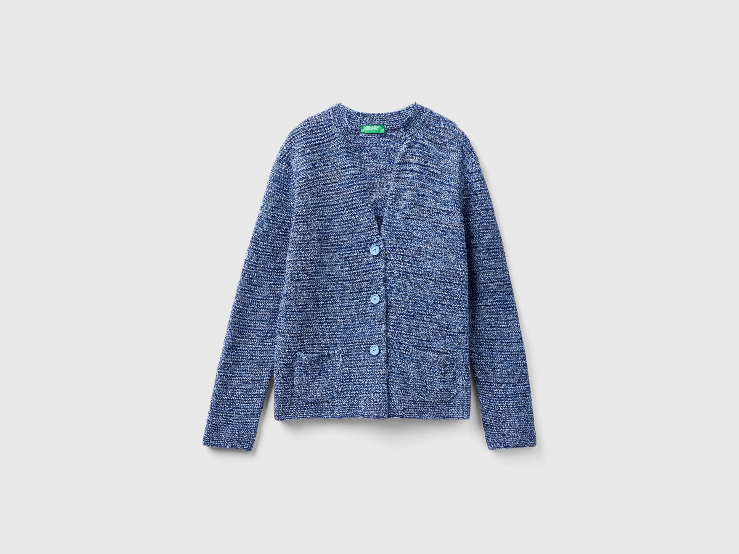 100% cotton knit jacket - Blue | Benetton