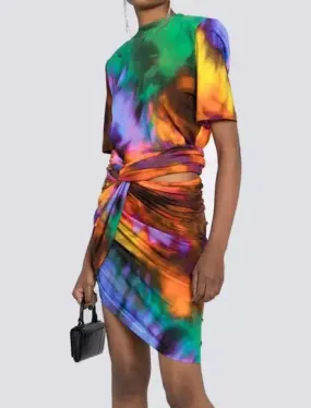 Abstract Printed Draped Bodycon Two Piece Set