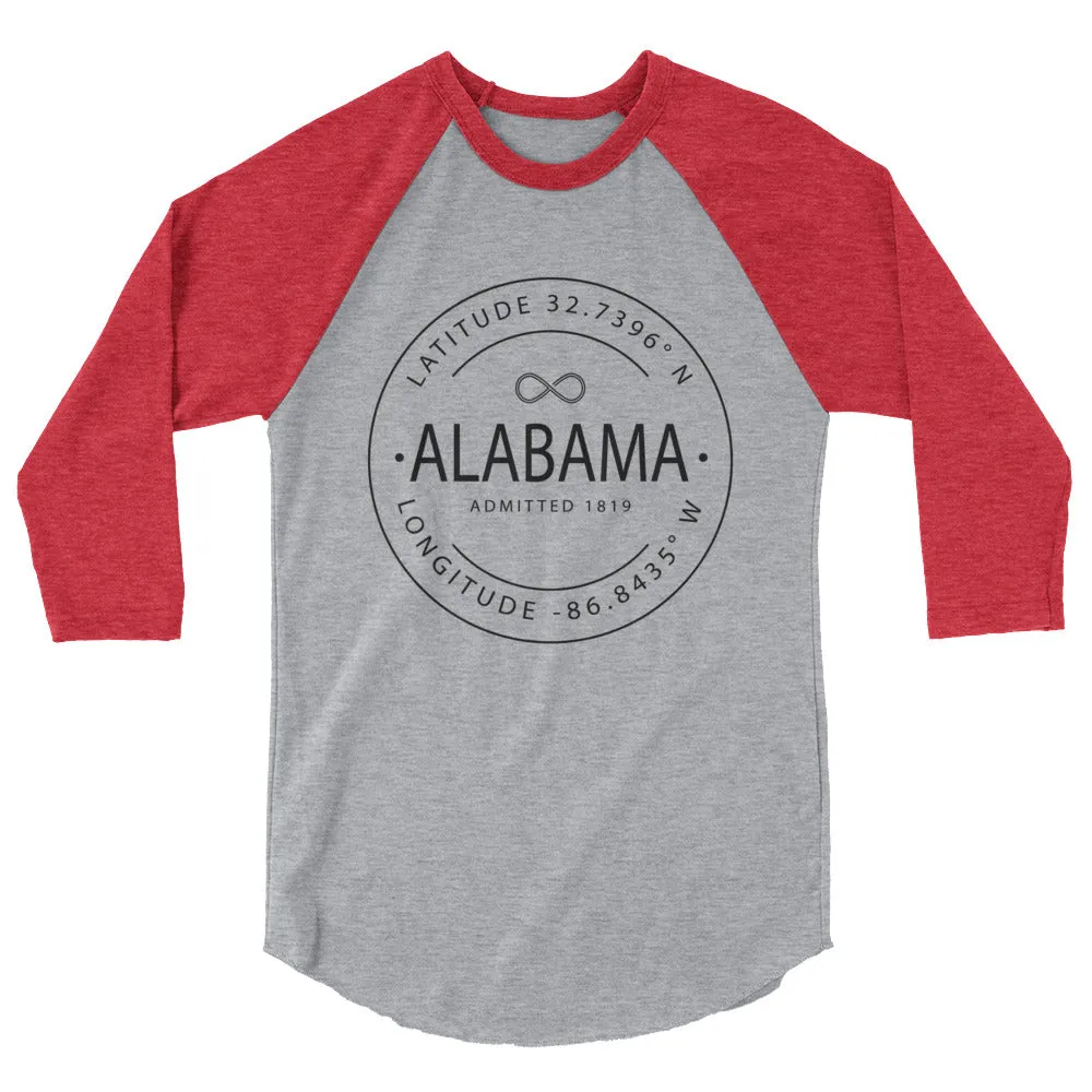 Alabama - 3/4 Sleeve Raglan Shirt - Latitude & Longitude