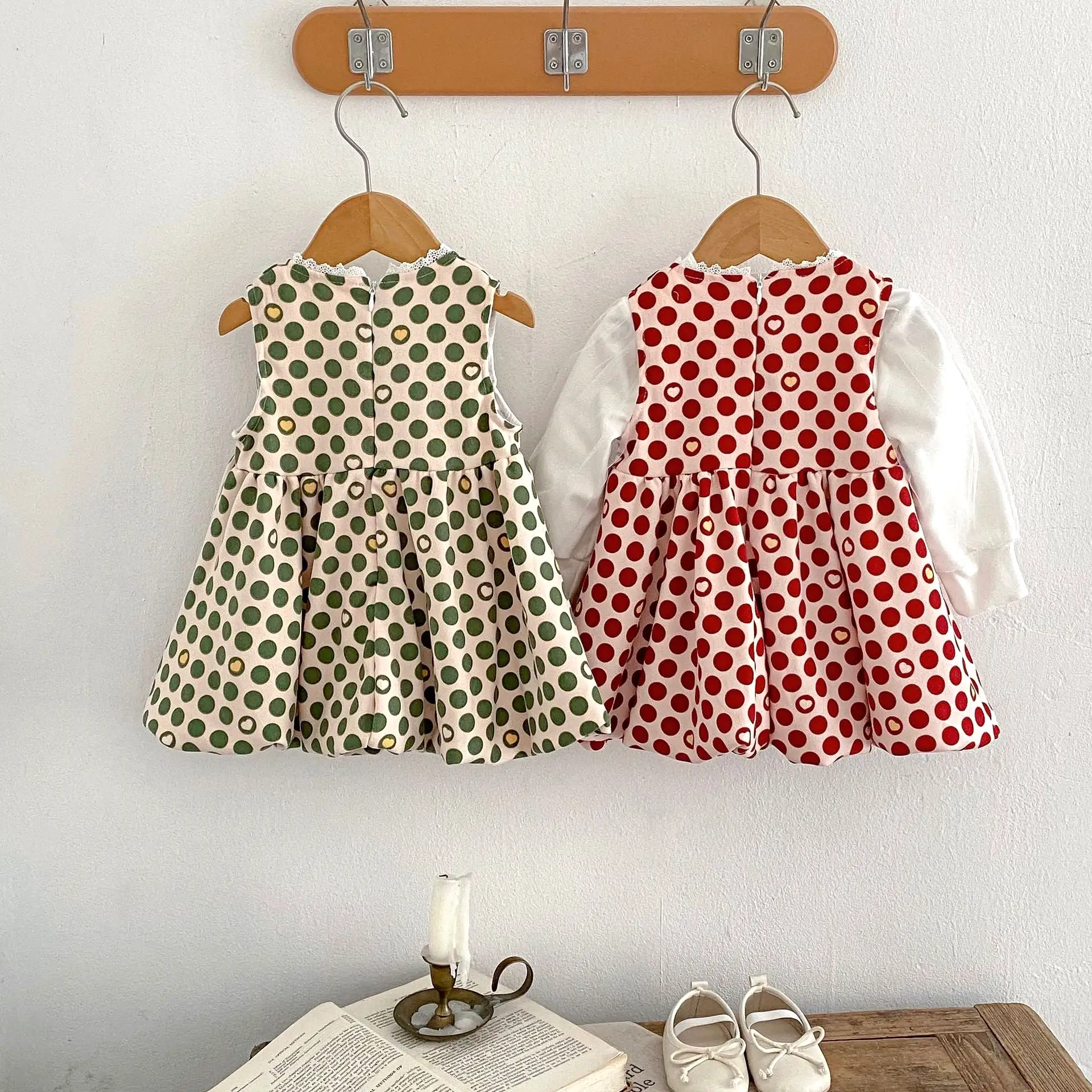 Baby Kid Girls Solid Color Polka dots Bow Tops Dresses Wholesale 230828362