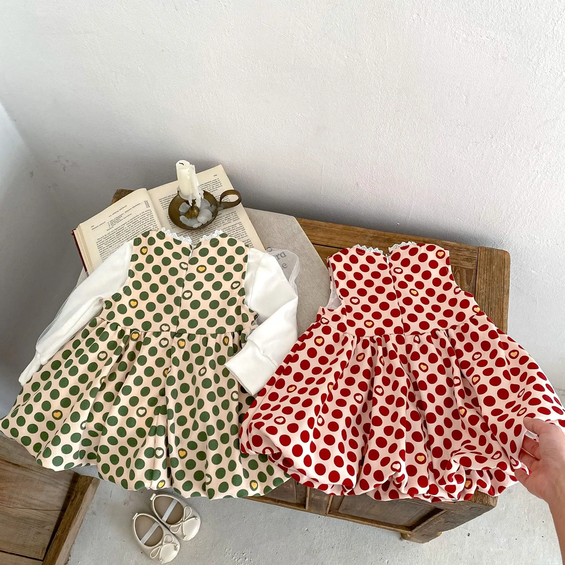 Baby Kid Girls Solid Color Polka dots Bow Tops Dresses Wholesale 230828362