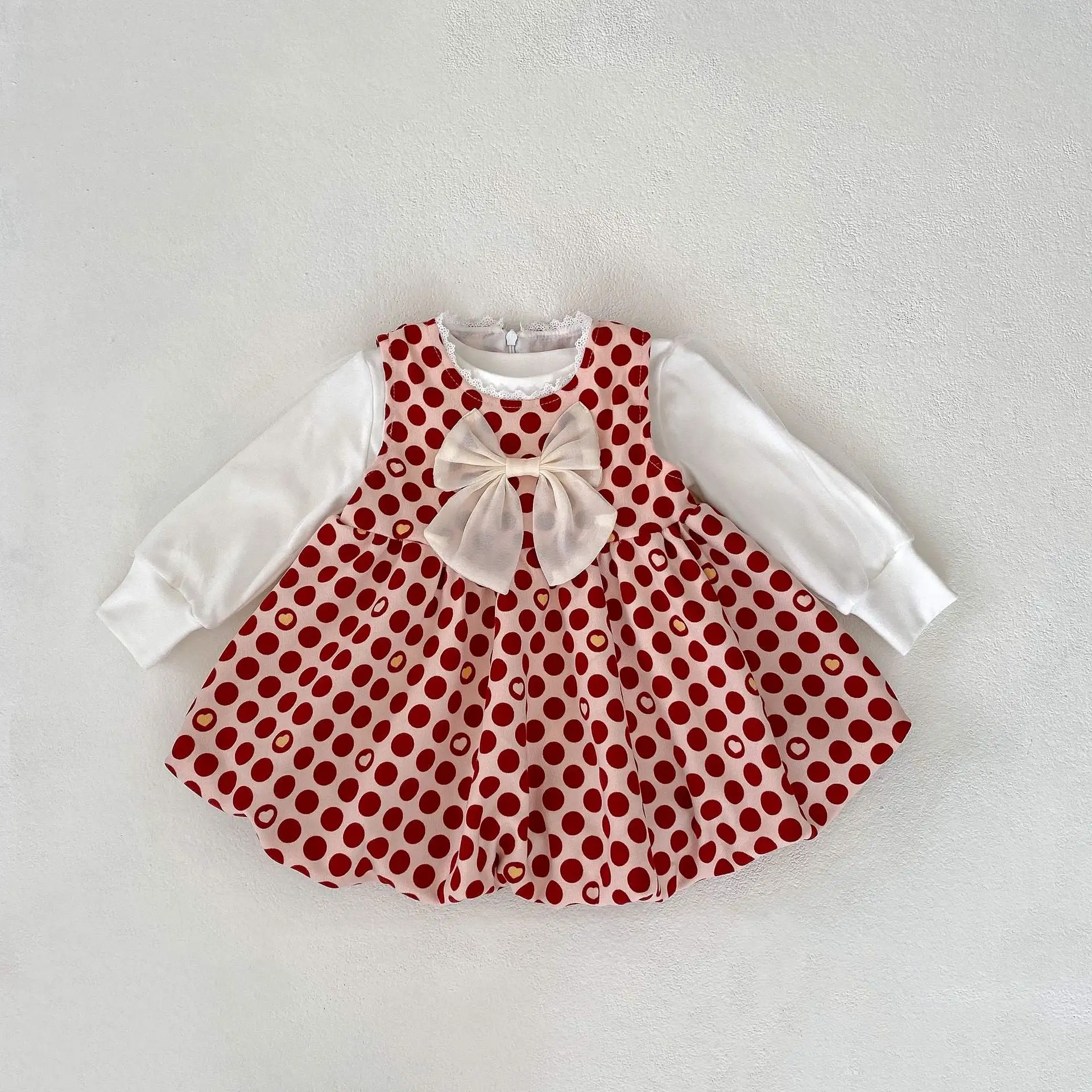 Baby Kid Girls Solid Color Polka dots Bow Tops Dresses Wholesale 230828362