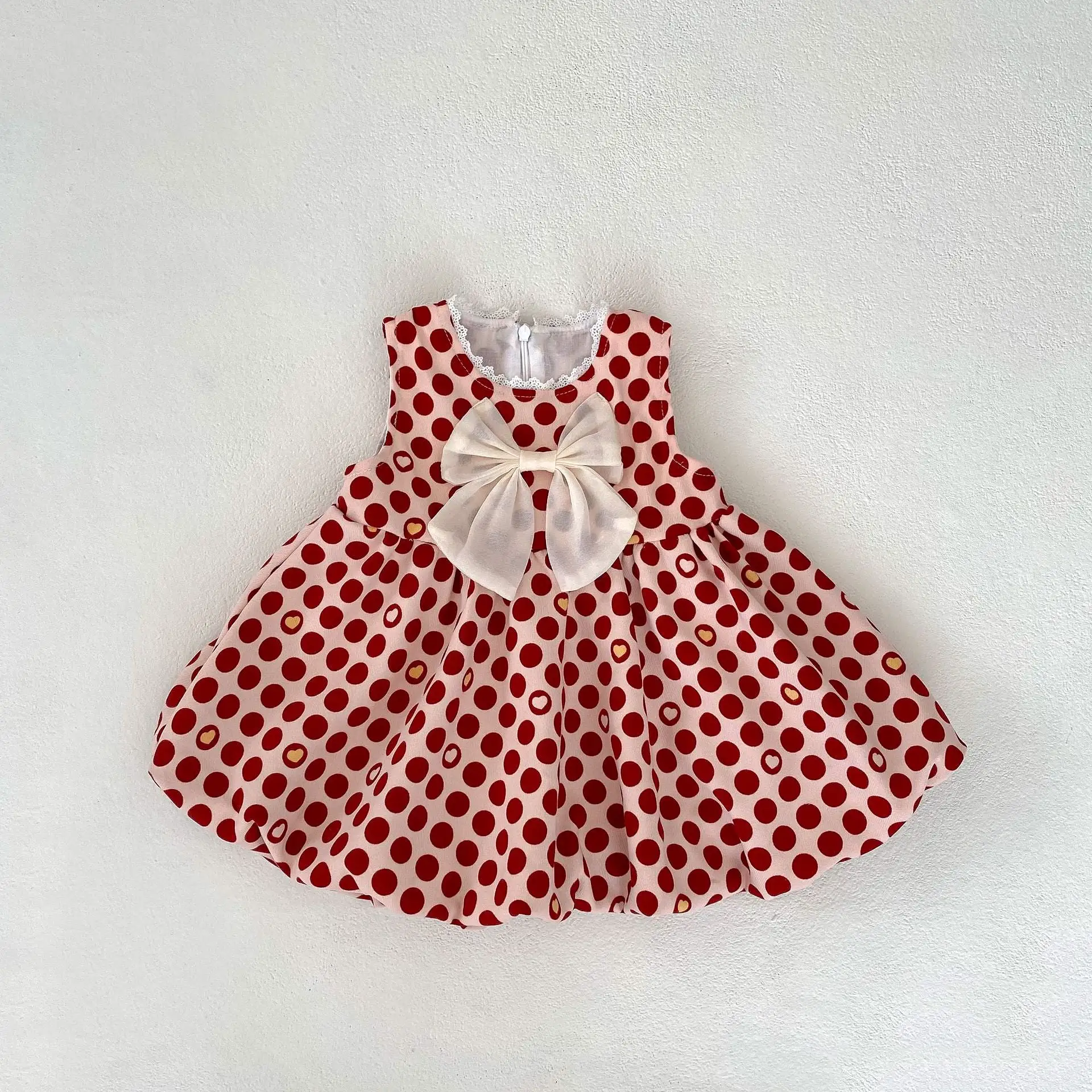 Baby Kid Girls Solid Color Polka dots Bow Tops Dresses Wholesale 230828362