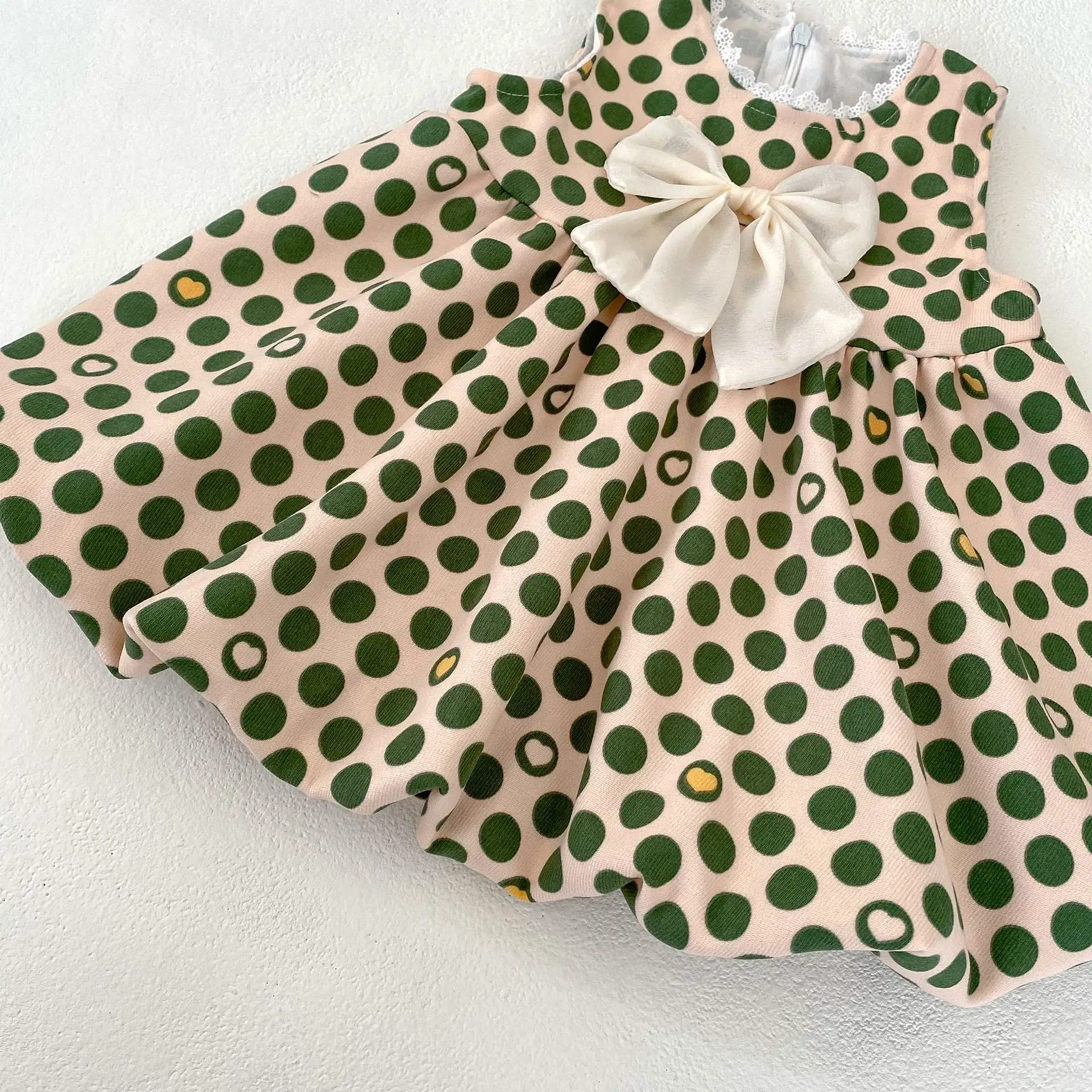 Baby Kid Girls Solid Color Polka dots Bow Tops Dresses Wholesale 230828362