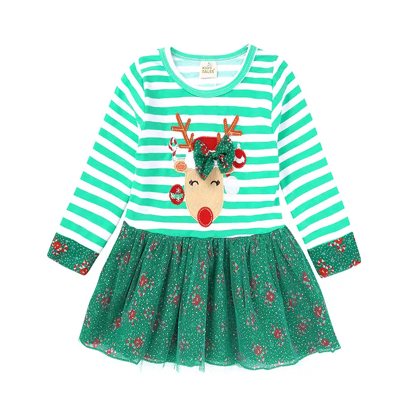 Baby Kid Girls Striped Cartoon Christmas Dresses Wholesale 23101503