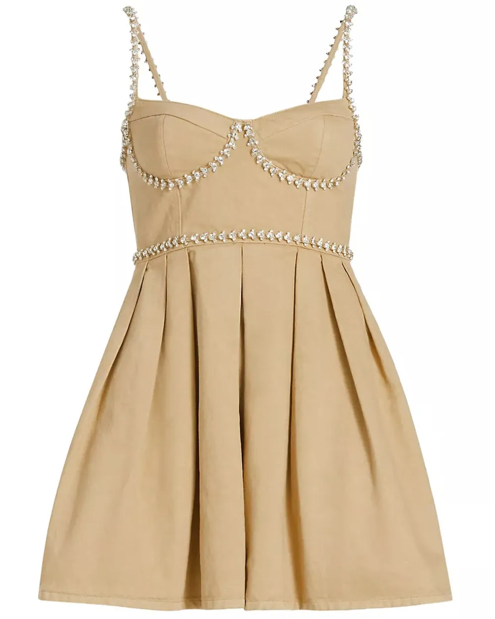 Beige Diamante Mini Dress