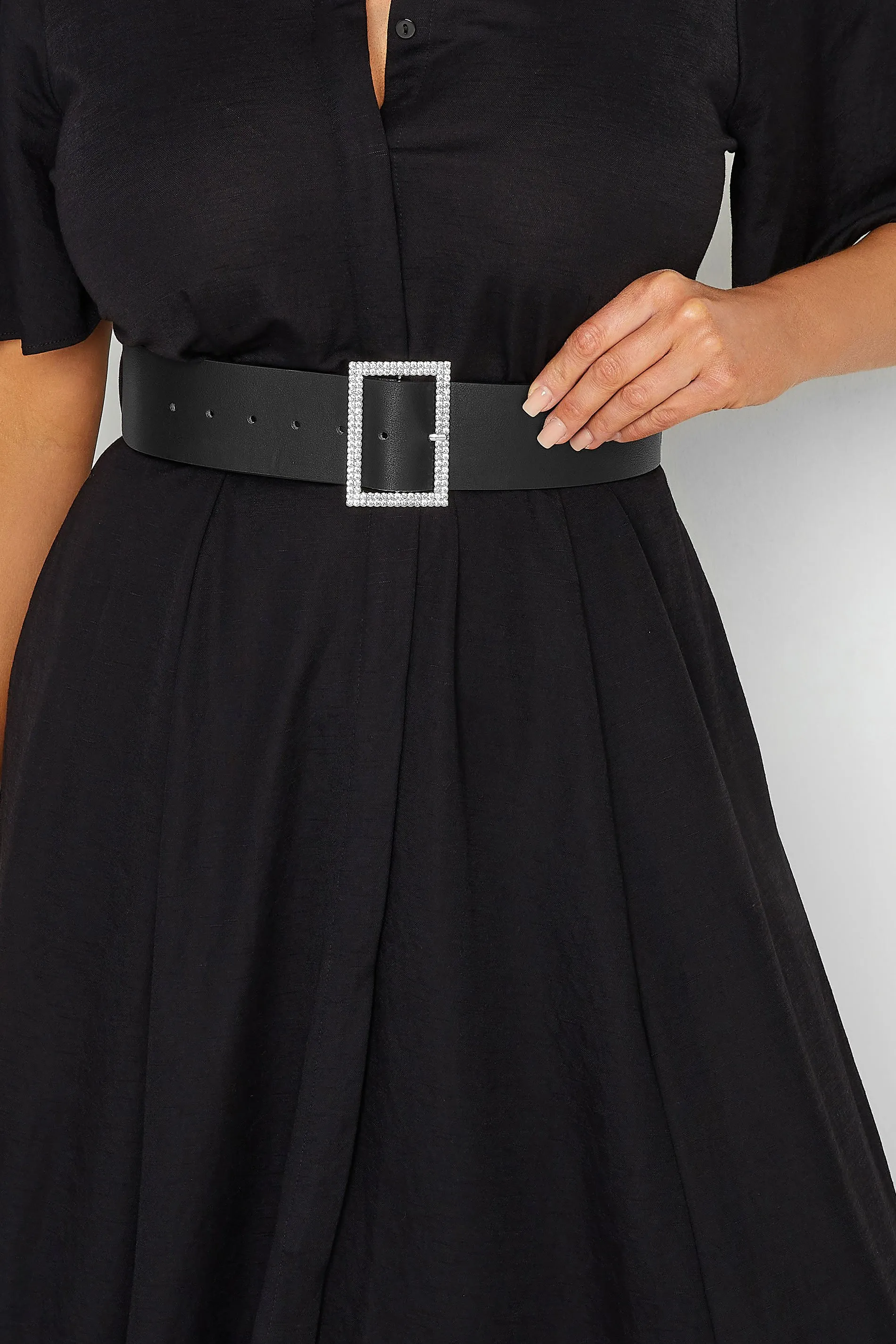 Black Diamante Buckle Wide Belt