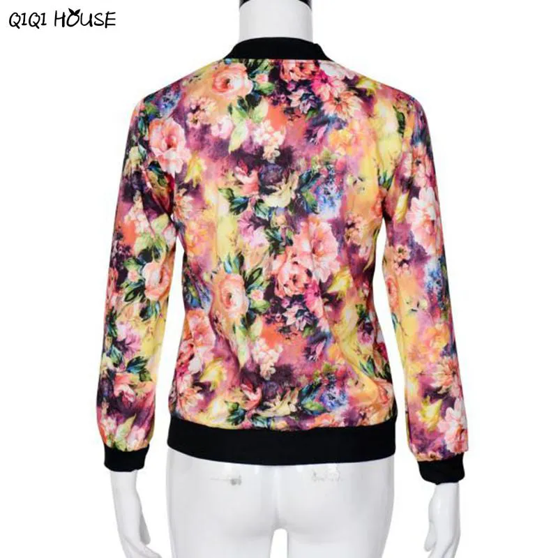 Bomber Jacket Long Sleeves Baseball Jacket Autumn Coat 2017 Flower Printing Fashion Leisure Women Stand Collar Blusas Mujer#B813