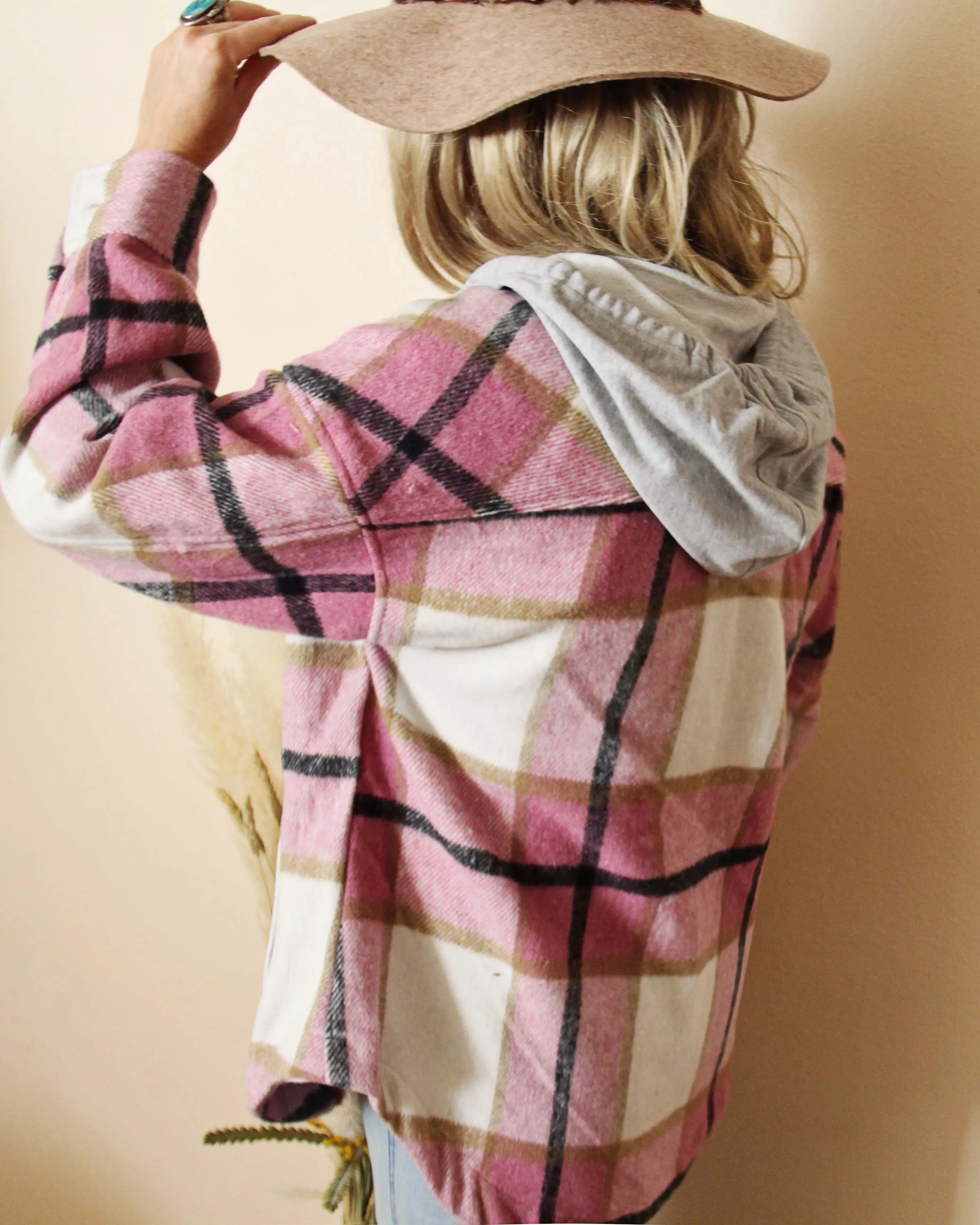 Bonfire Pink Plaid Shirt Jacket