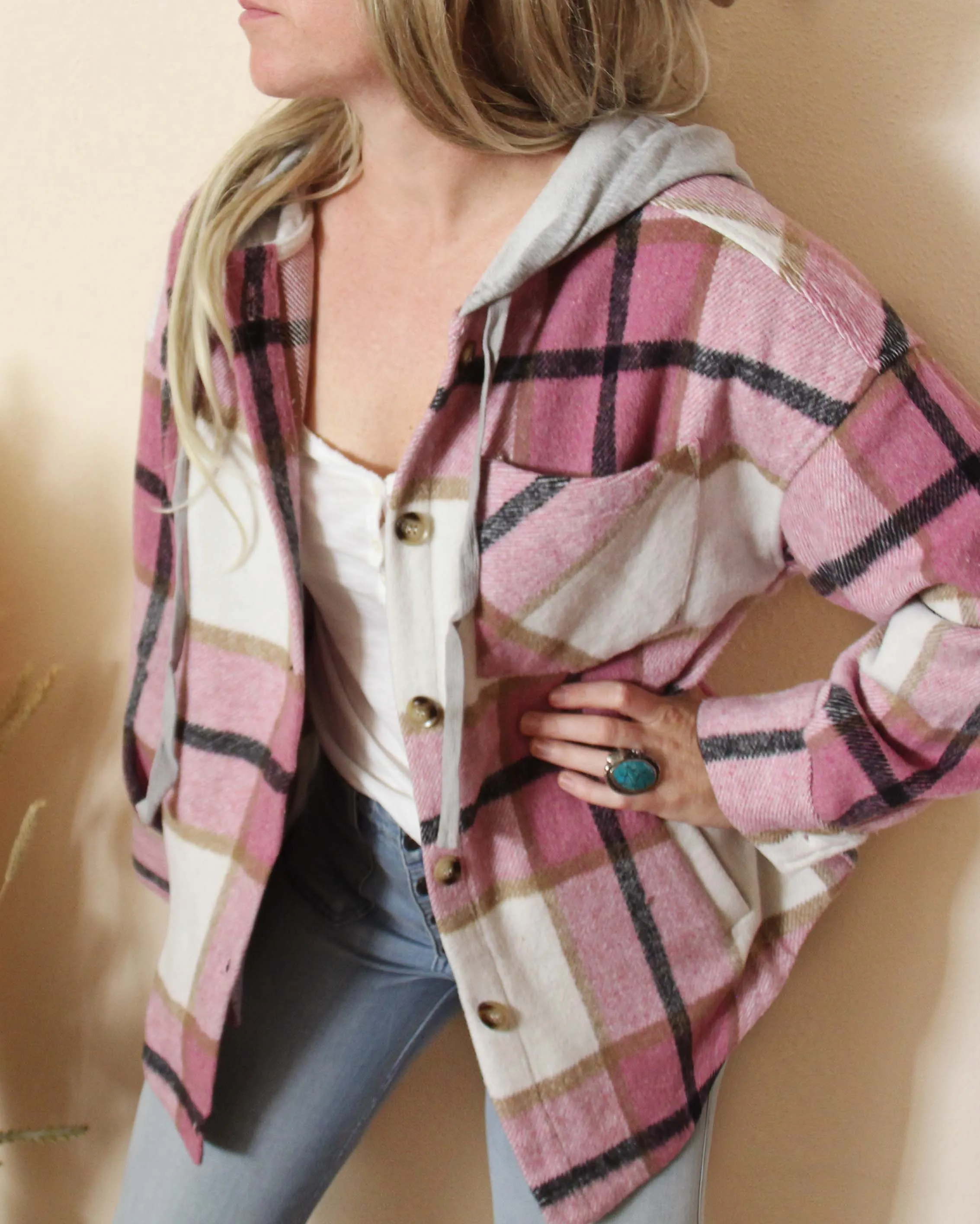 Bonfire Pink Plaid Shirt Jacket