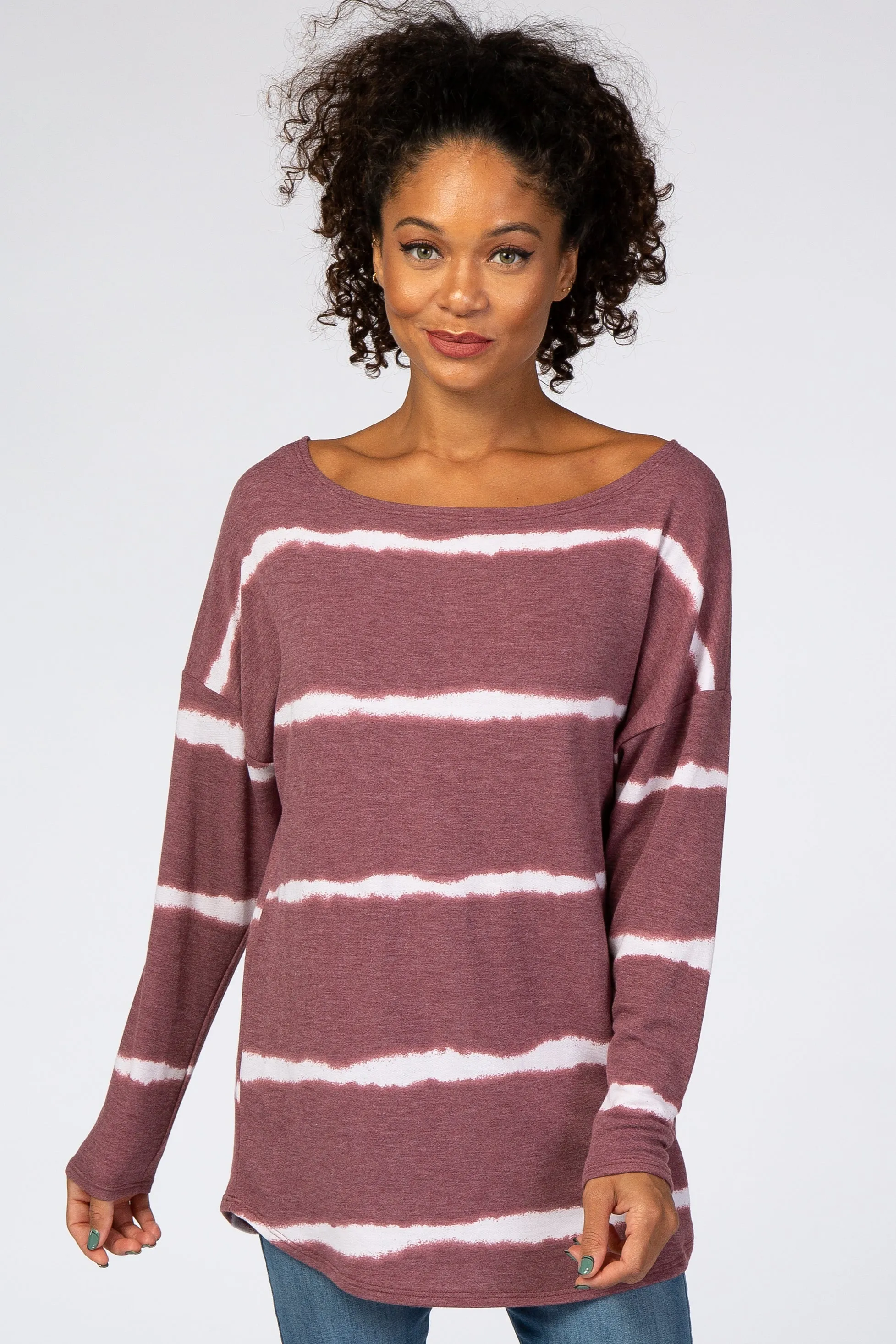 Burgundy Tie Dye Striped French Terry Maternity Top