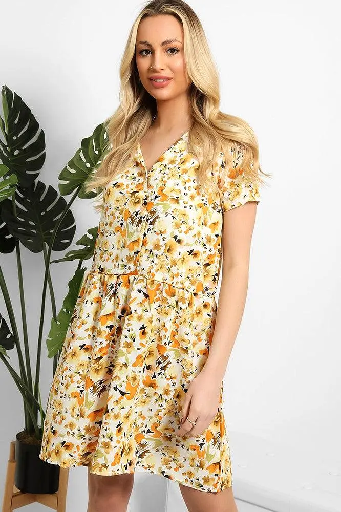 Buttoned Front Floral Print Dress