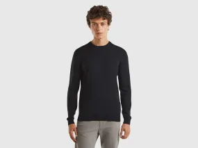 Crew neck sweater in 100% cotton - Black | Benetton