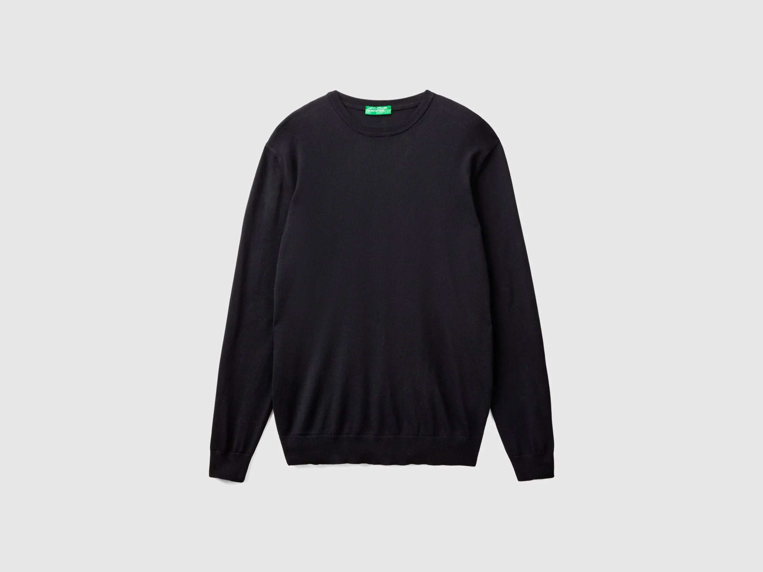 Crew neck sweater in 100% cotton - Black | Benetton