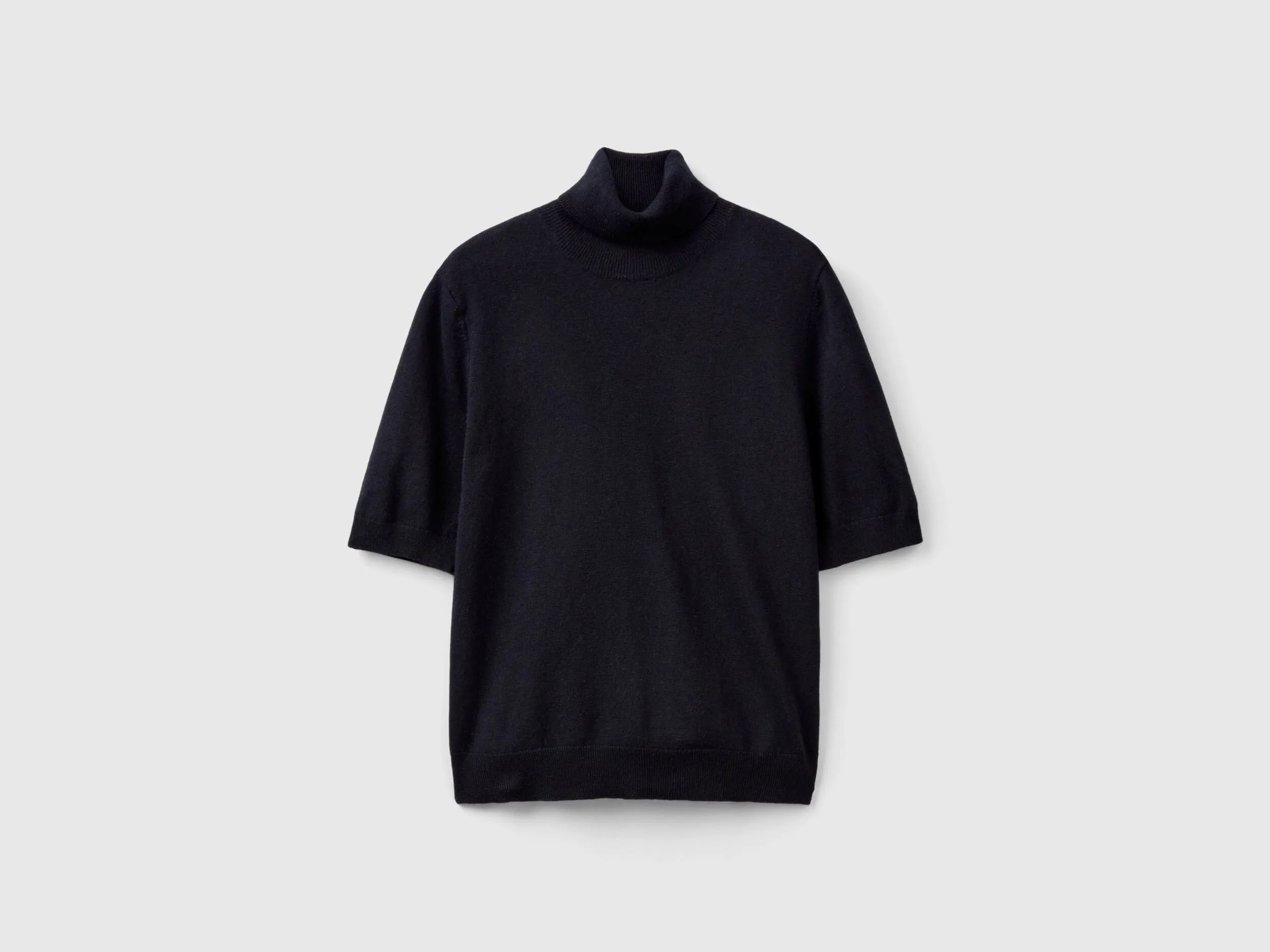 Dark blue short sleeve turtleneck in cashmere blend - Dark Blue | Benetton