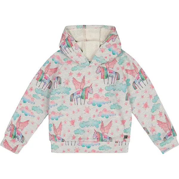 Deux par Deux Unicorn Print Shiny French Terry Hoodie, Gray Mix