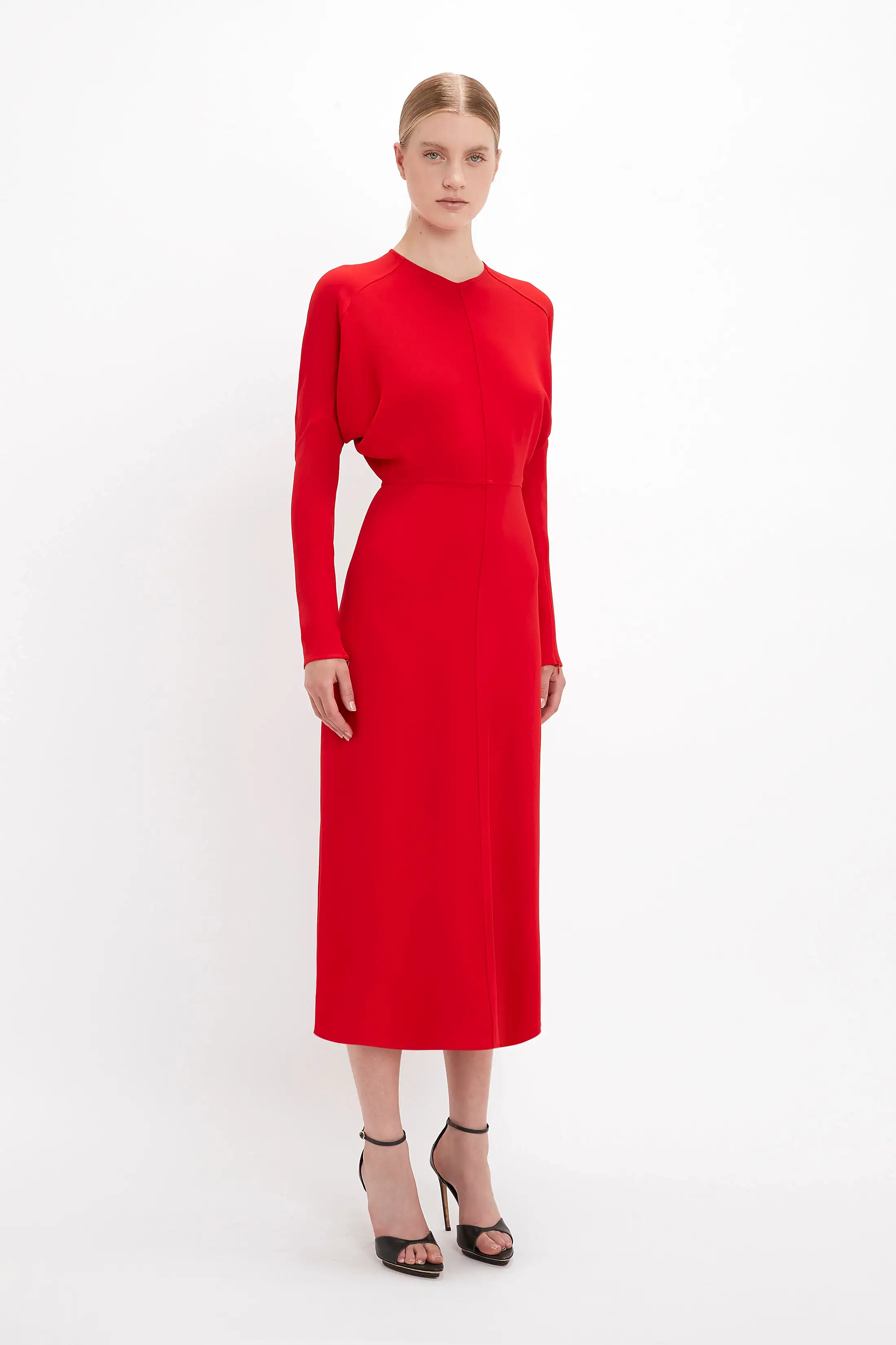 Dolman Midi Dress In Red