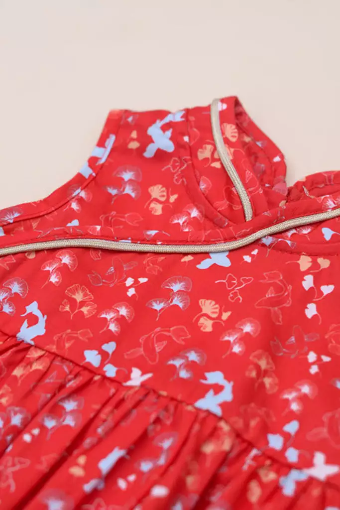 Flare Cheongsam - Red Gingkoi