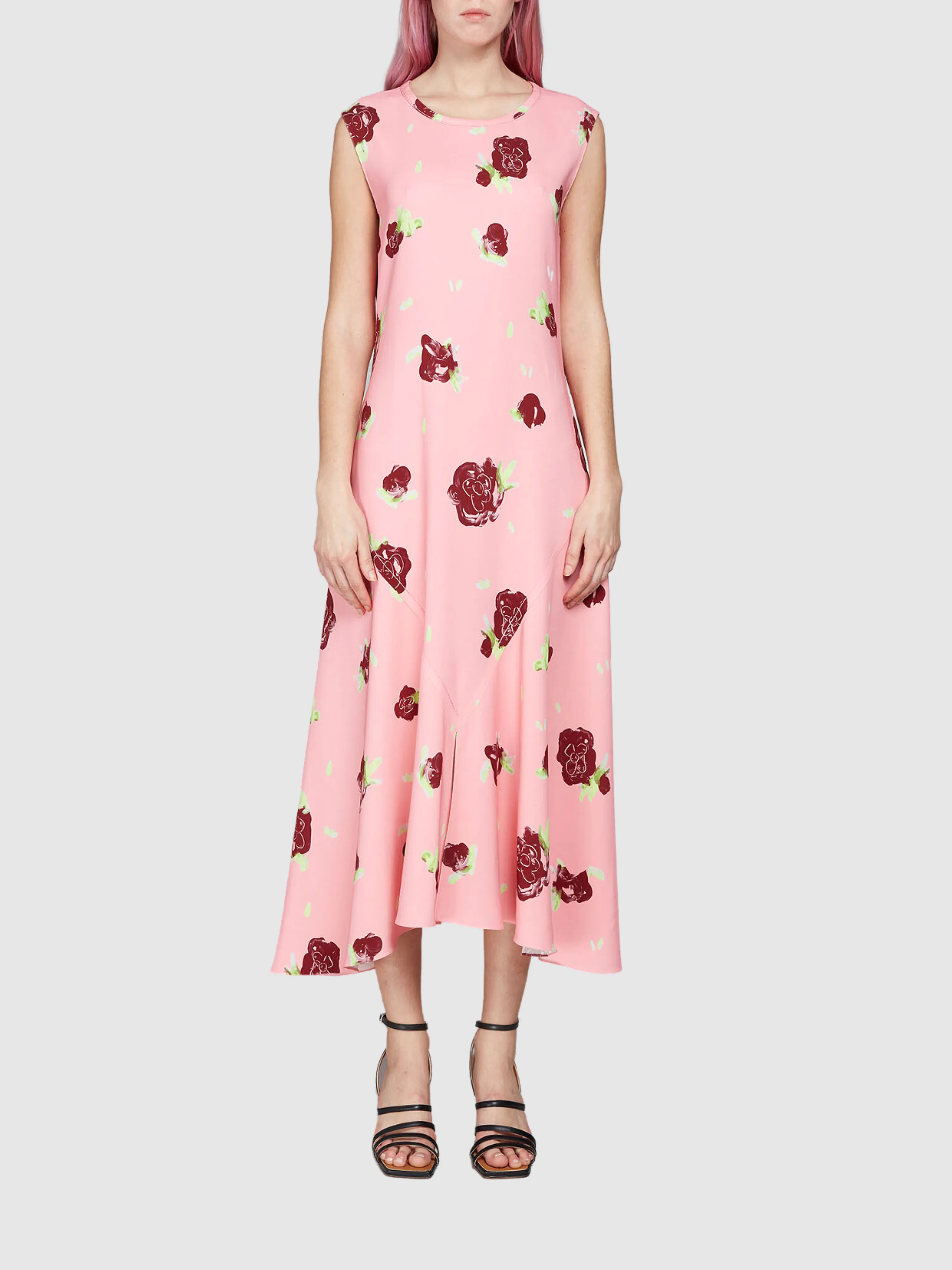 Floral Midi Dress in Pink/Red