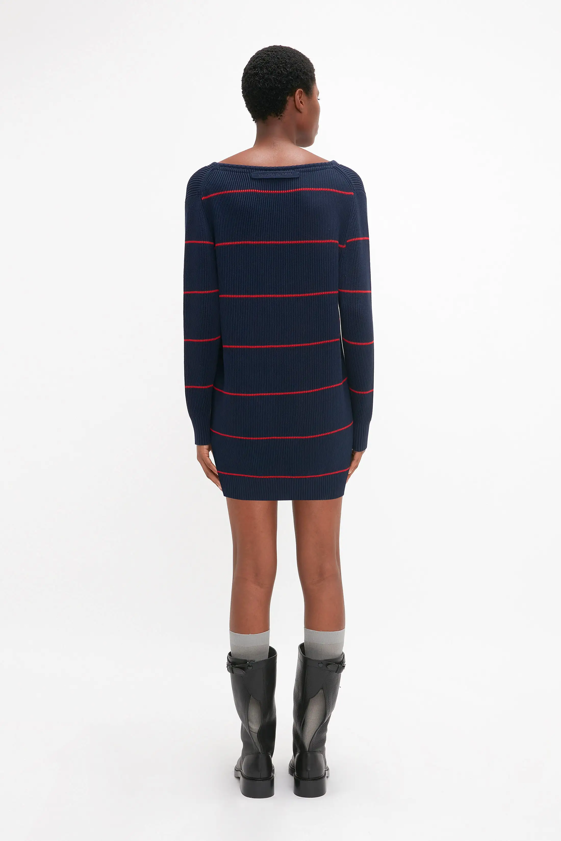 Frame Detail Jumper Dress In Navy-Red