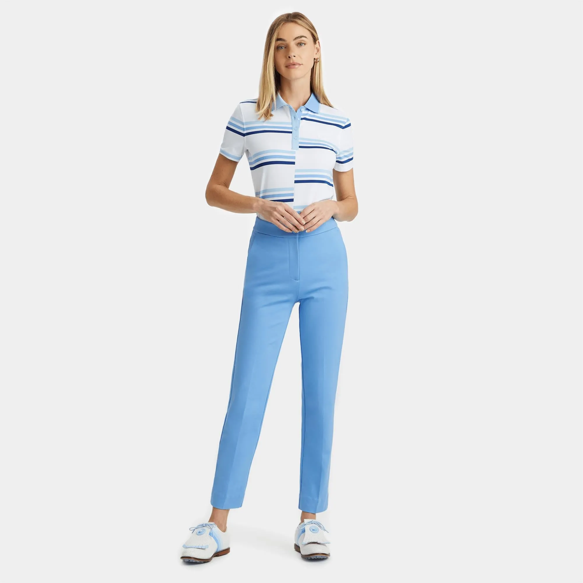 G/FORE Offset Stripe Tech Jersey Ladies Golf Polo Baja