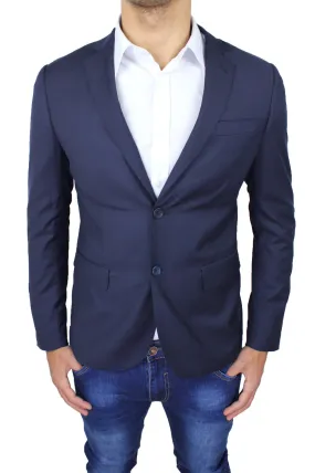 GIACCA BLAZER SARTORIALE UOMO SLIM FIT BLU SCURO ELEGANTE NUOVA da S a 3XL