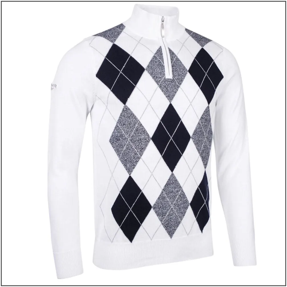 Glenmuir Lauder Quarter Zip Diamond Argyle Cotton Sweater//