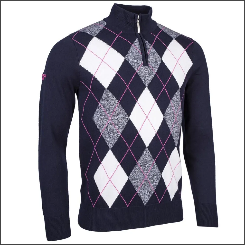 Glenmuir Lauder Quarter Zip Diamond Argyle Cotton Sweater//