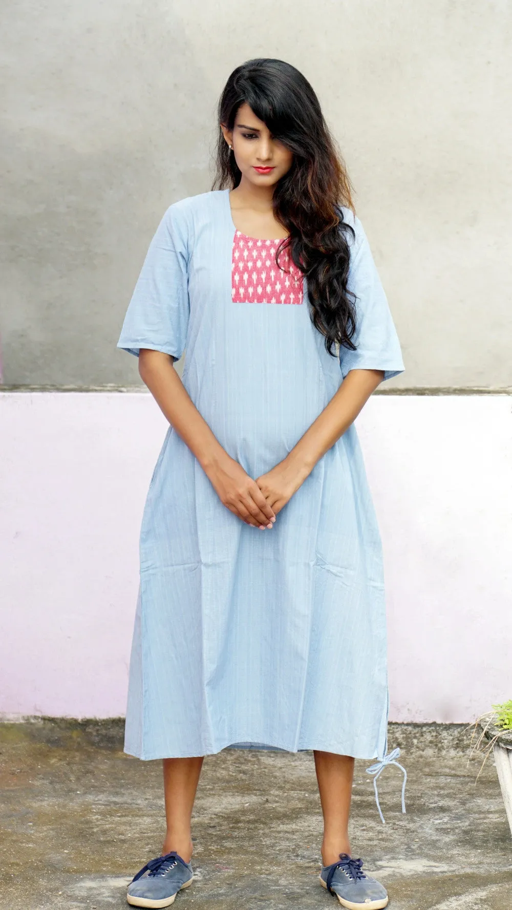 Grey handwoven cotton A-line dress