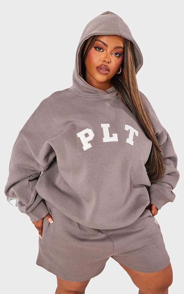 Hoodies & Sweatshirts | Plus Charcoal Logo Oversized Hoodie | PrettyLittleThing