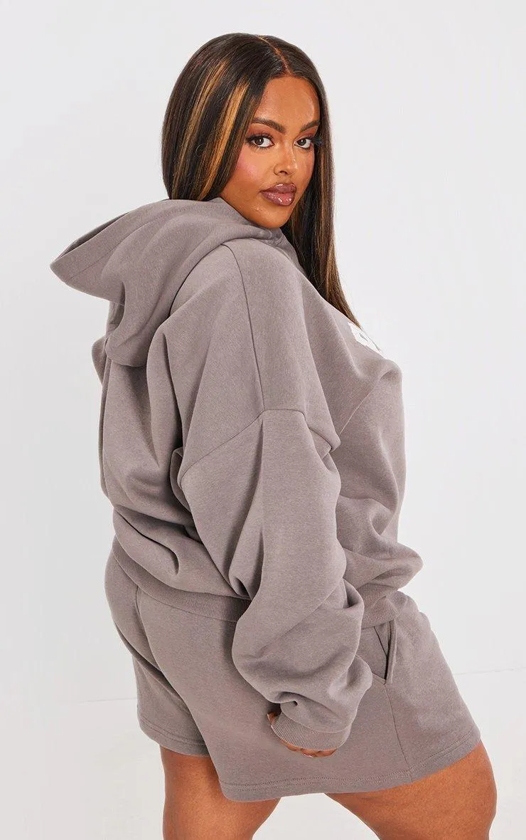 Hoodies & Sweatshirts | Plus Charcoal Logo Oversized Hoodie | PrettyLittleThing