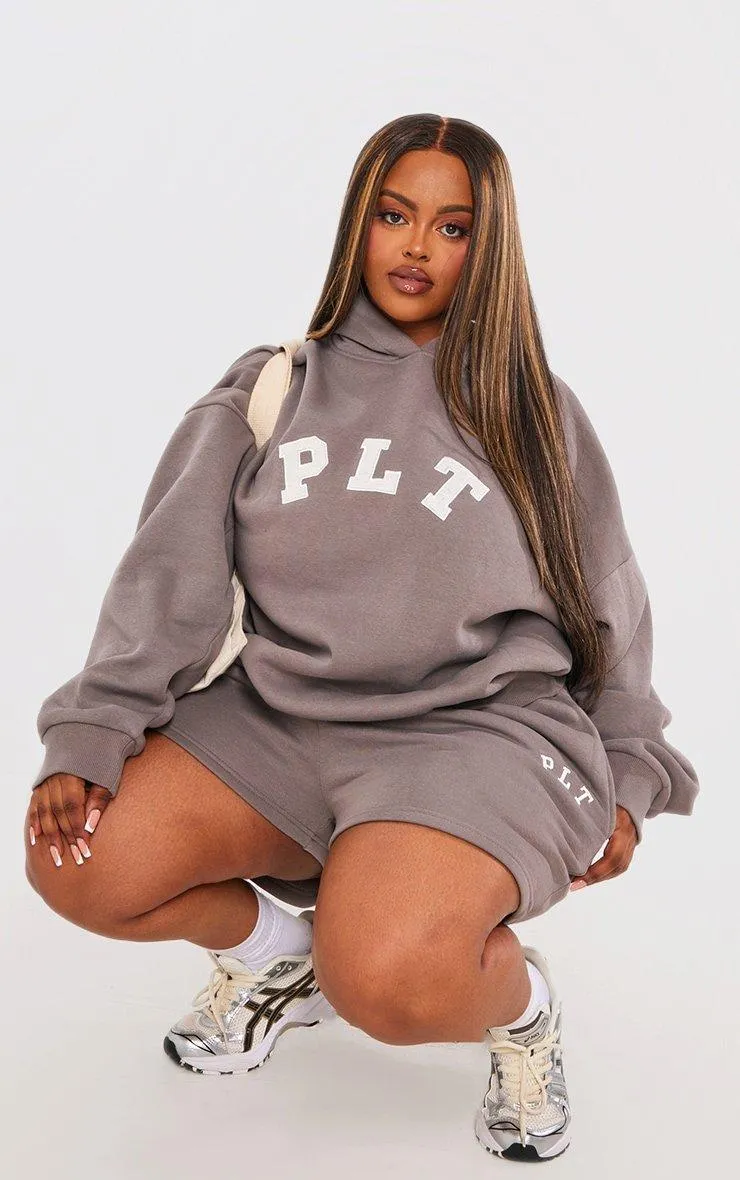 Hoodies & Sweatshirts | Plus Charcoal Logo Oversized Hoodie | PrettyLittleThing