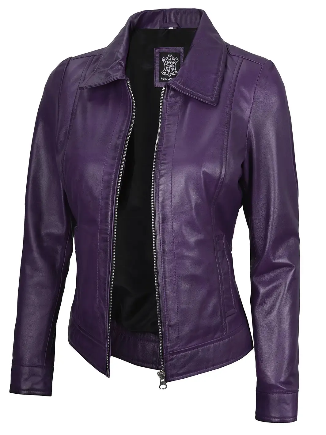 Jose Women Harrington Purple Leather Jacket