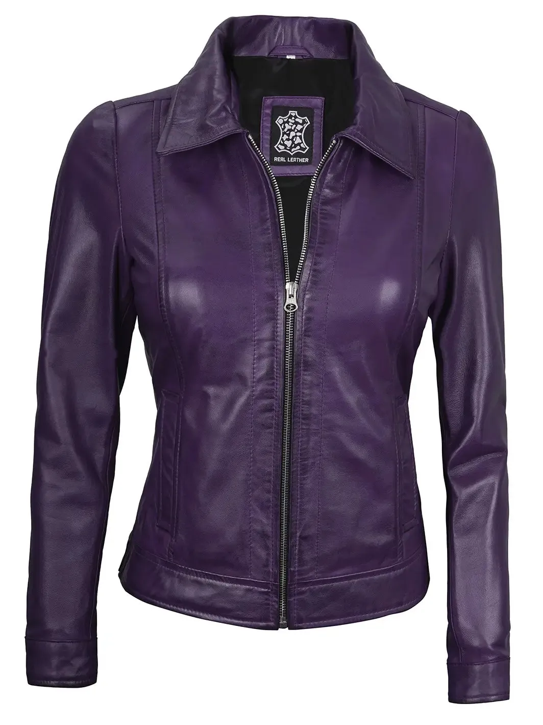 Jose Women Harrington Purple Leather Jacket