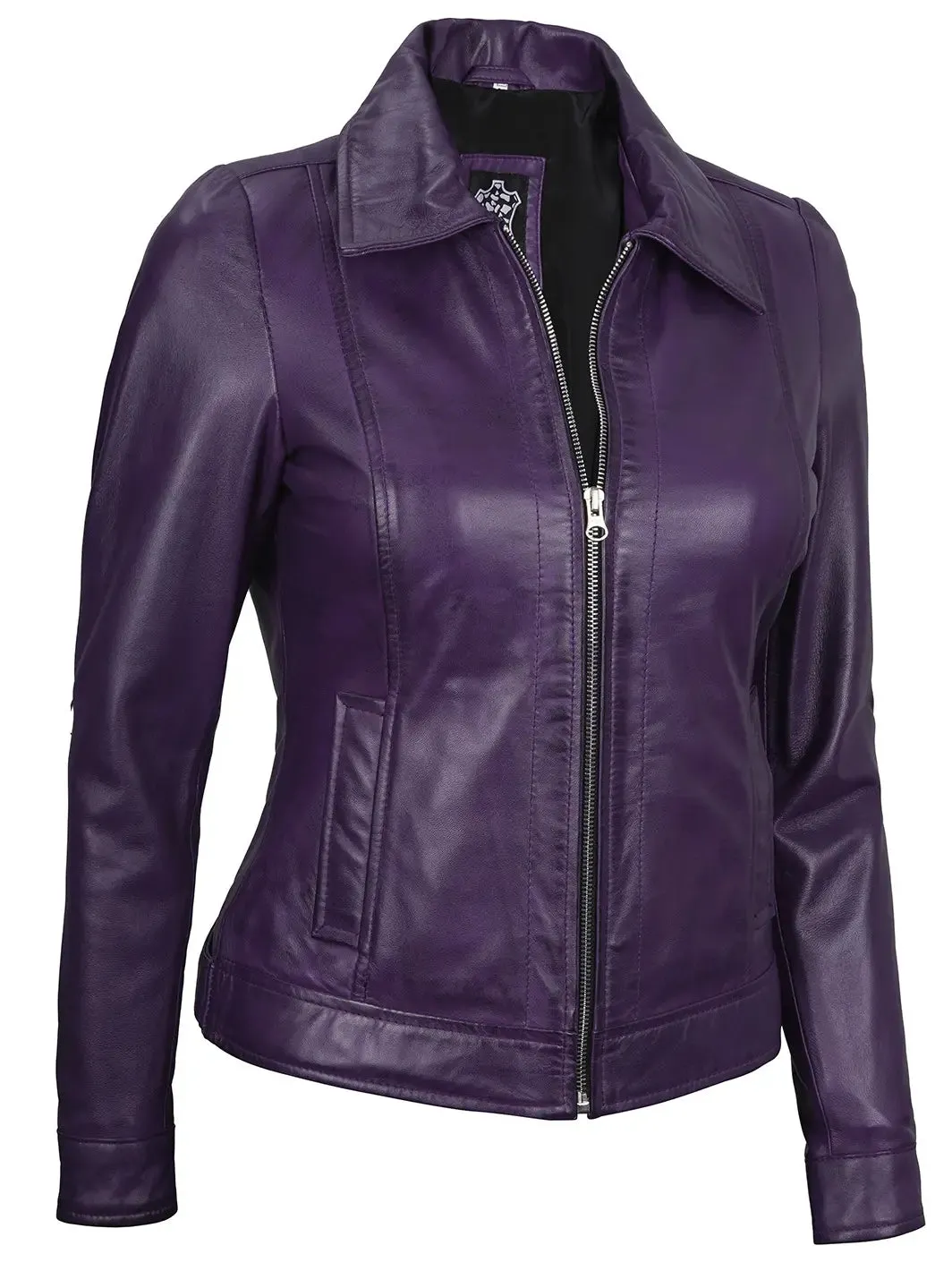 Jose Women Harrington Purple Leather Jacket