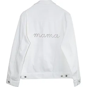 juju + stitch Women's mama Embroidered Denim Jacket, White And Rainbow