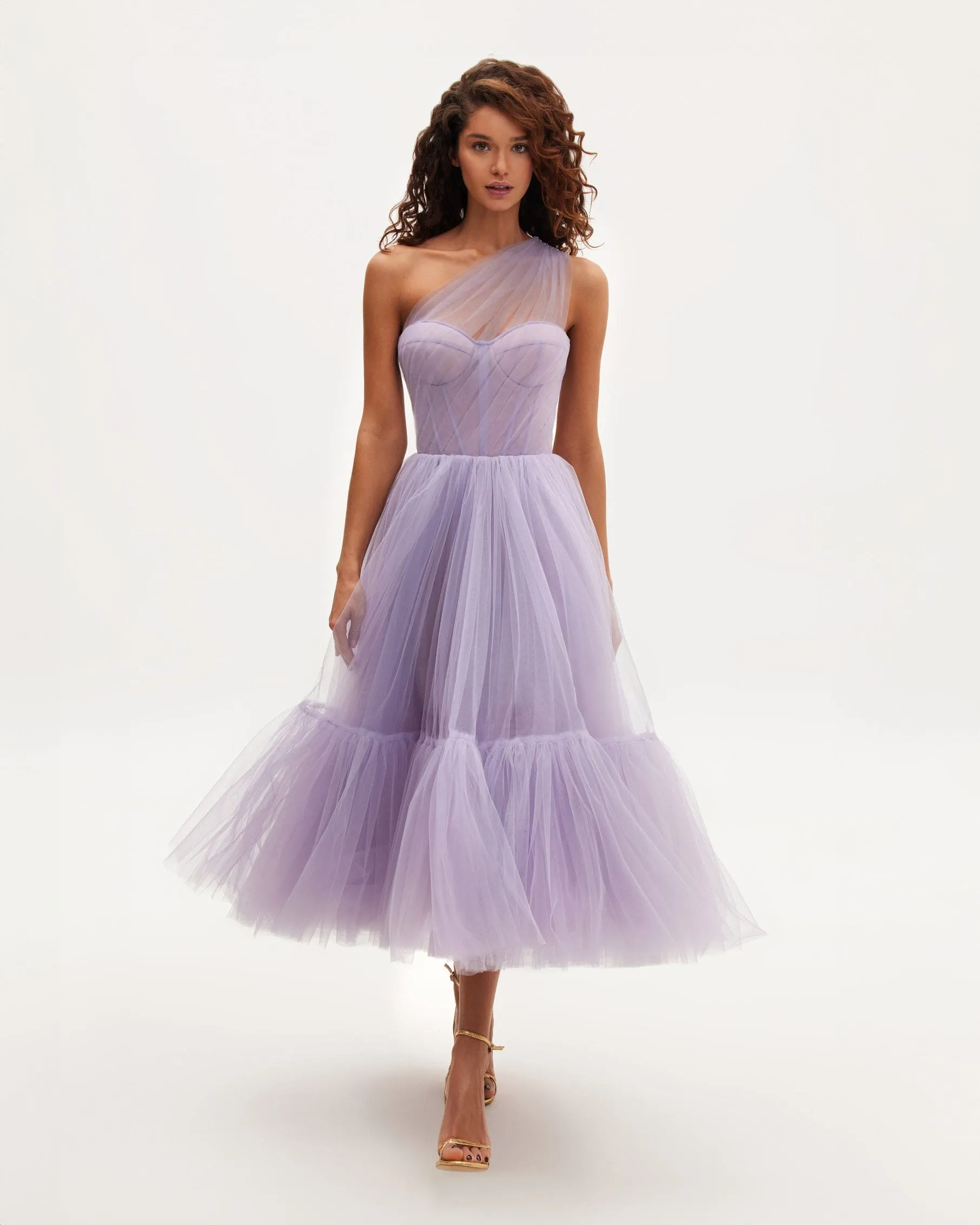 Lavender One-Shoulder Cocktail Tulle Dress