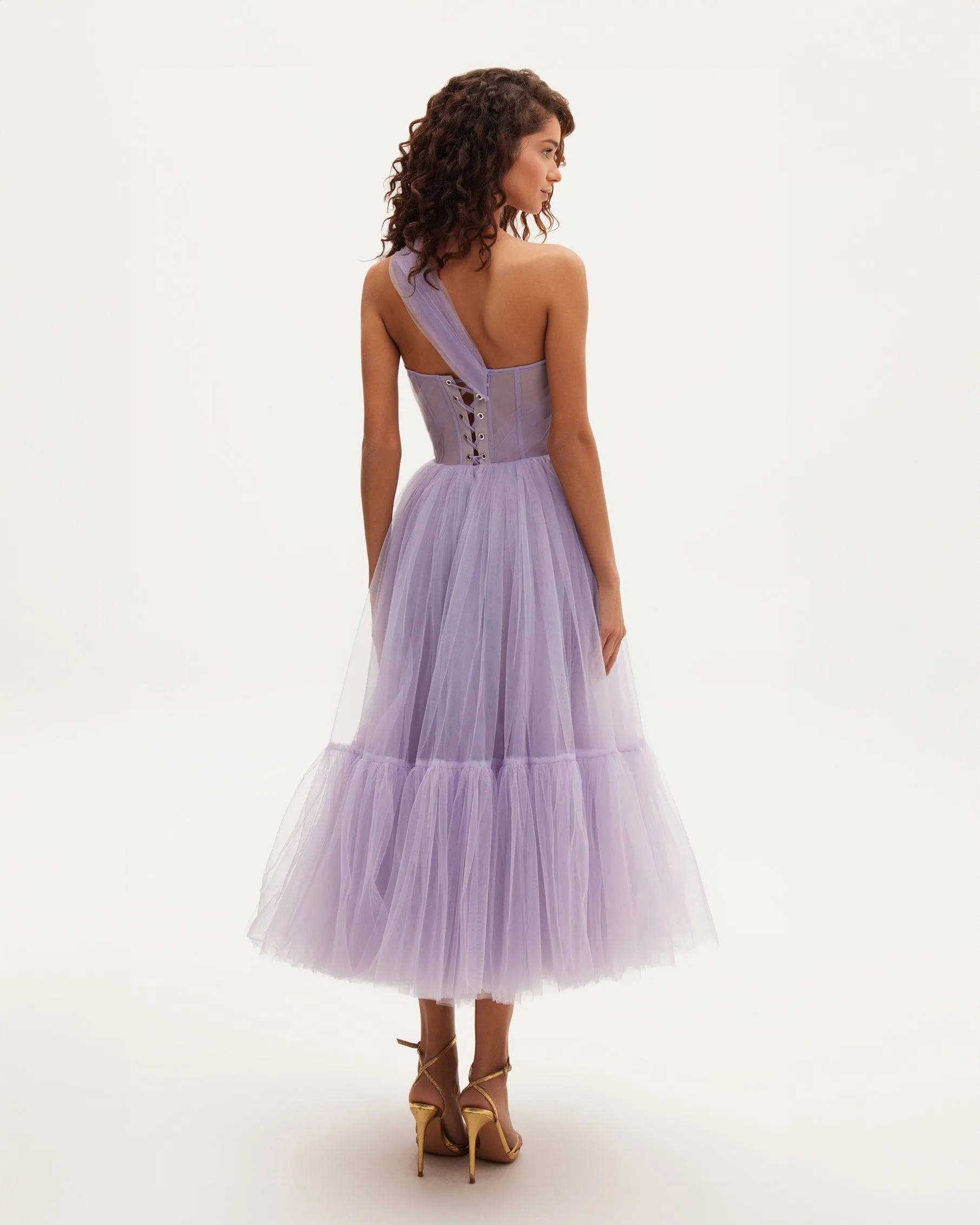 Lavender One-Shoulder Cocktail Tulle Dress