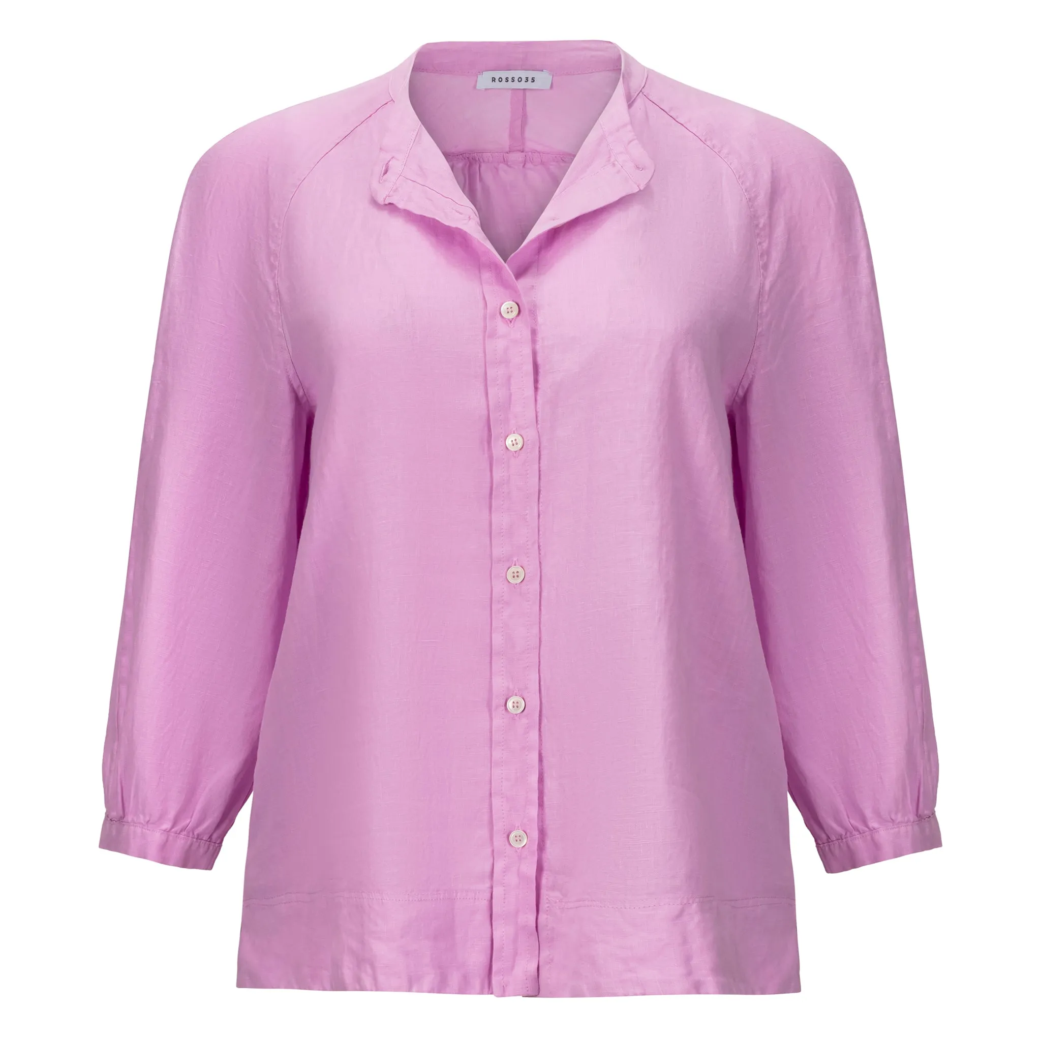 Linen 3/4 Raglan Sleeve Button Down Blouse - Pink