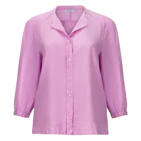 Linen 3/4 Raglan Sleeve Button Down Blouse - Pink