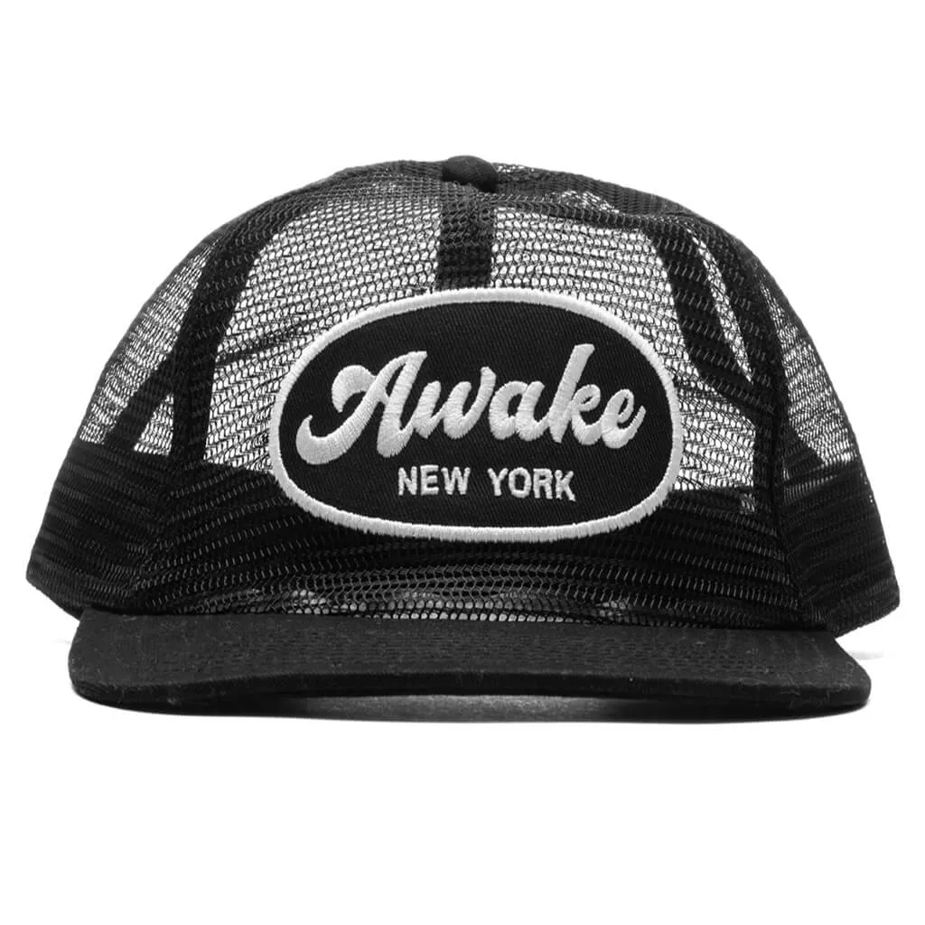 Logo Patch Mesh Trucker Hat - Black