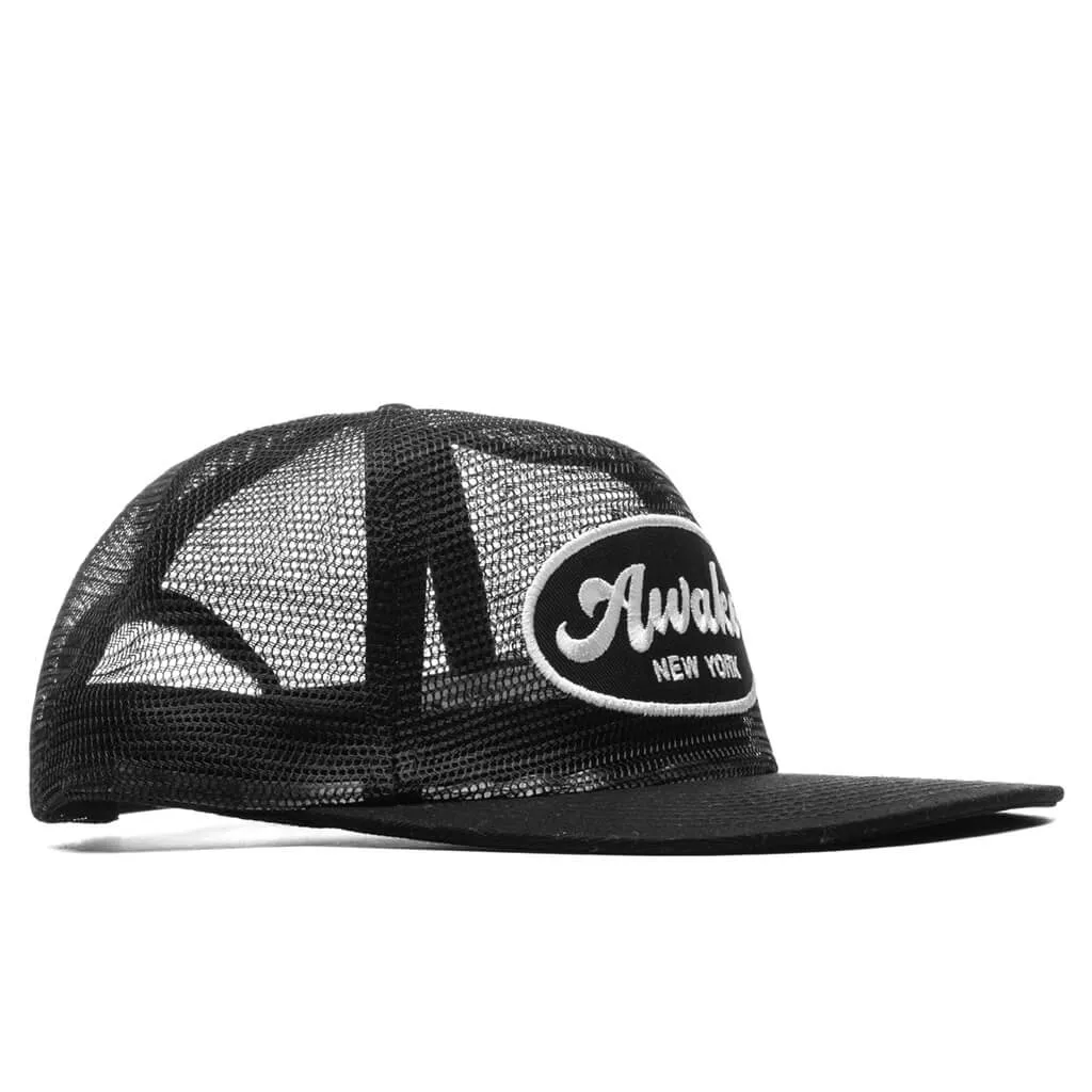 Logo Patch Mesh Trucker Hat - Black