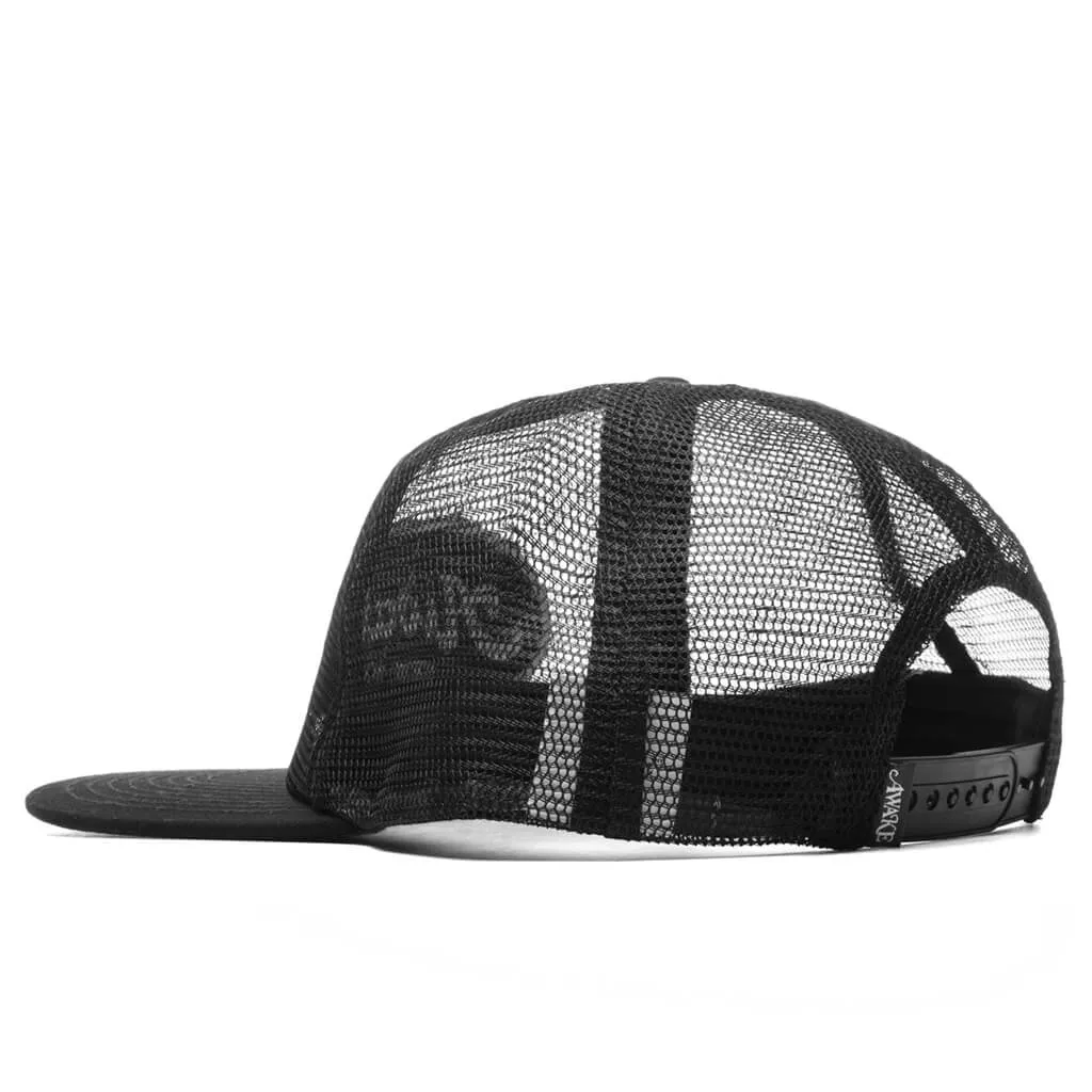 Logo Patch Mesh Trucker Hat - Black