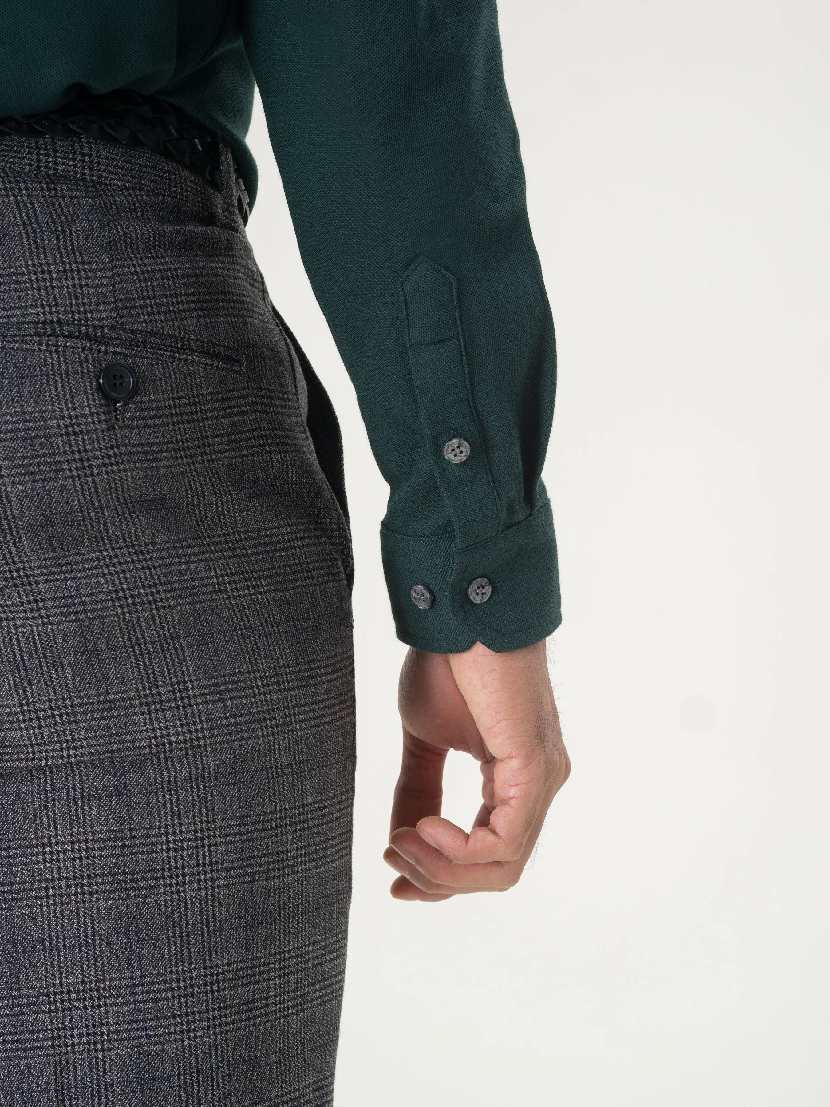 Long Sleeve Polo Shirt - Dark Green One-Piece Collar Single Button