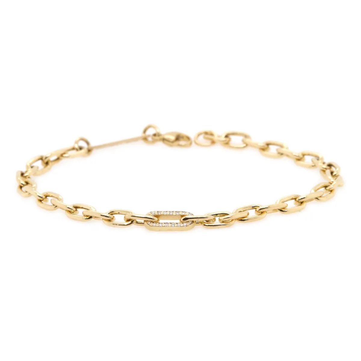 Medium Square Oval Link Chain Bracelet with a Pavé Diamond Link