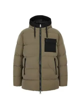 Men s Trimmed Hooded Glossy Down Padded Coat Khaki 271043