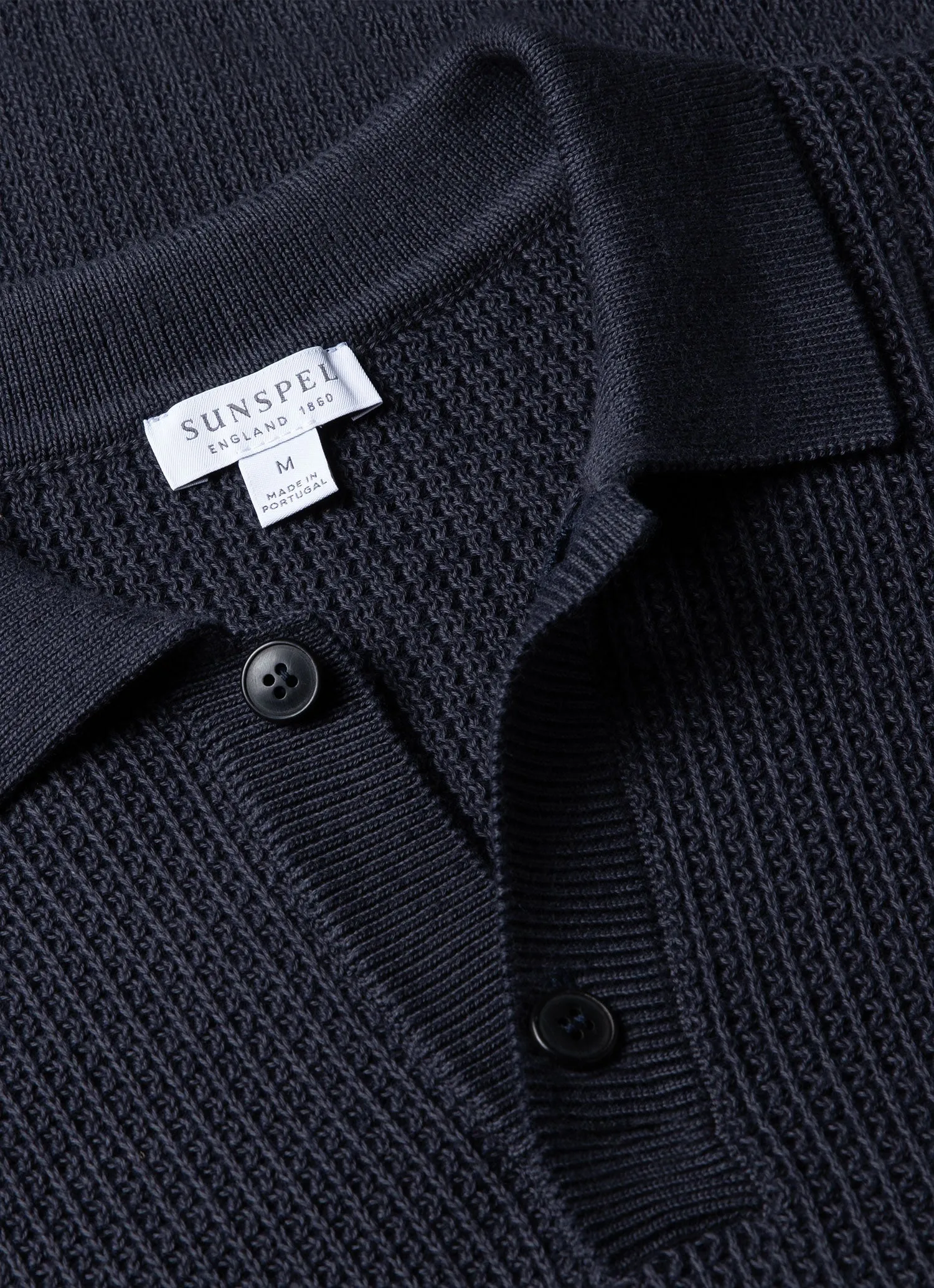 Men's Textured Knit Polo Shirt in Navy