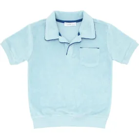 Minnow Pacific Blue French Terry Polo With Ribbed Hem