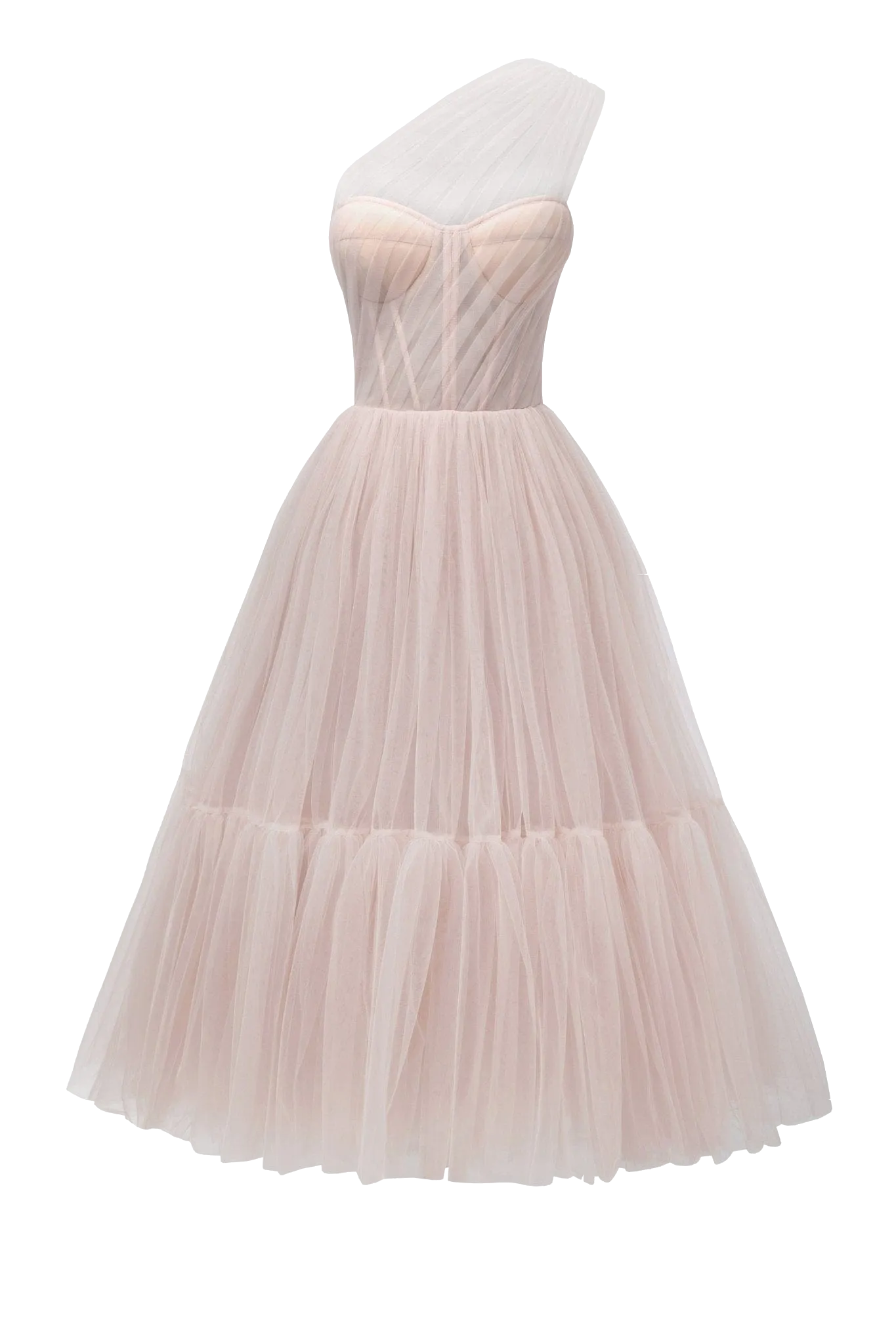 Misty Rose One-Shoulder Cocktail Tulle Dress