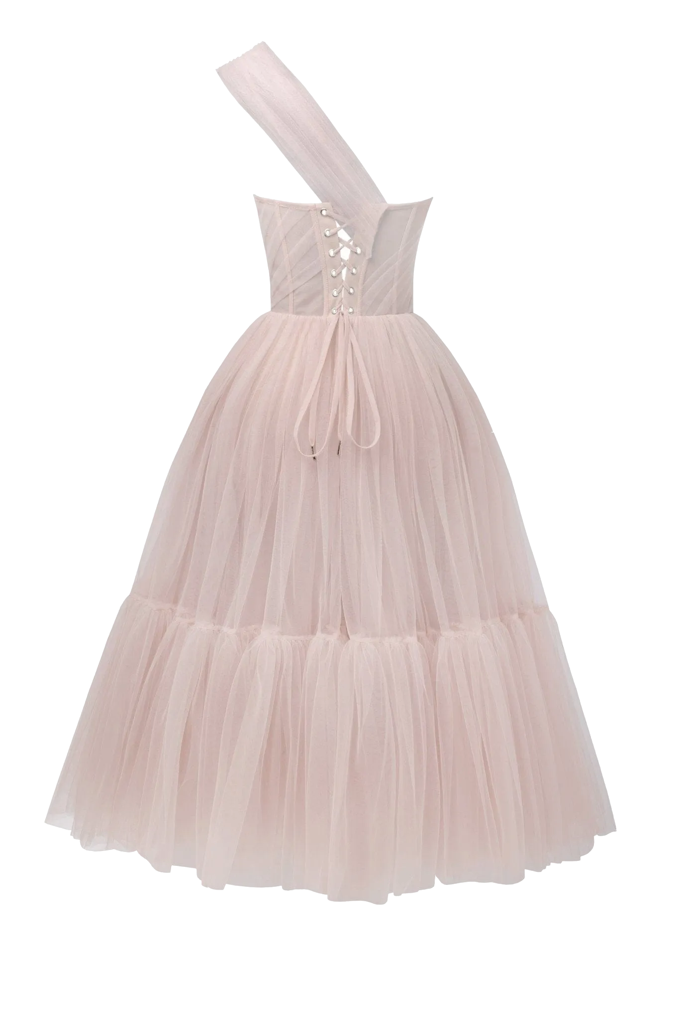 Misty Rose One-Shoulder Cocktail Tulle Dress